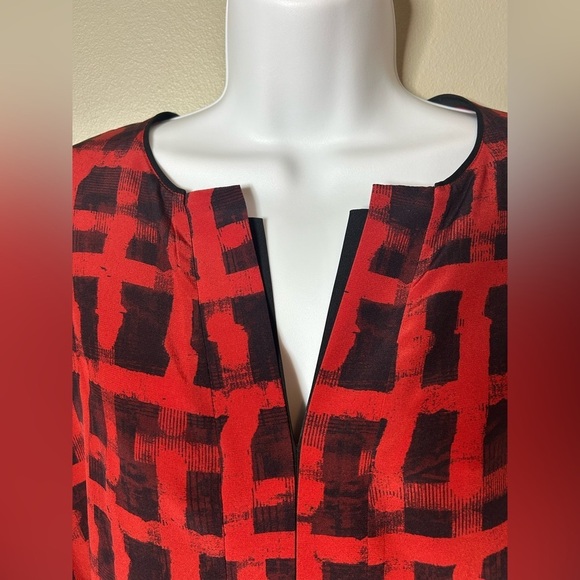Lafayette 148 Womens 100% Silk Print Tunic Shirt Size S Red Black Short Sleeve - Picture 3 of 11